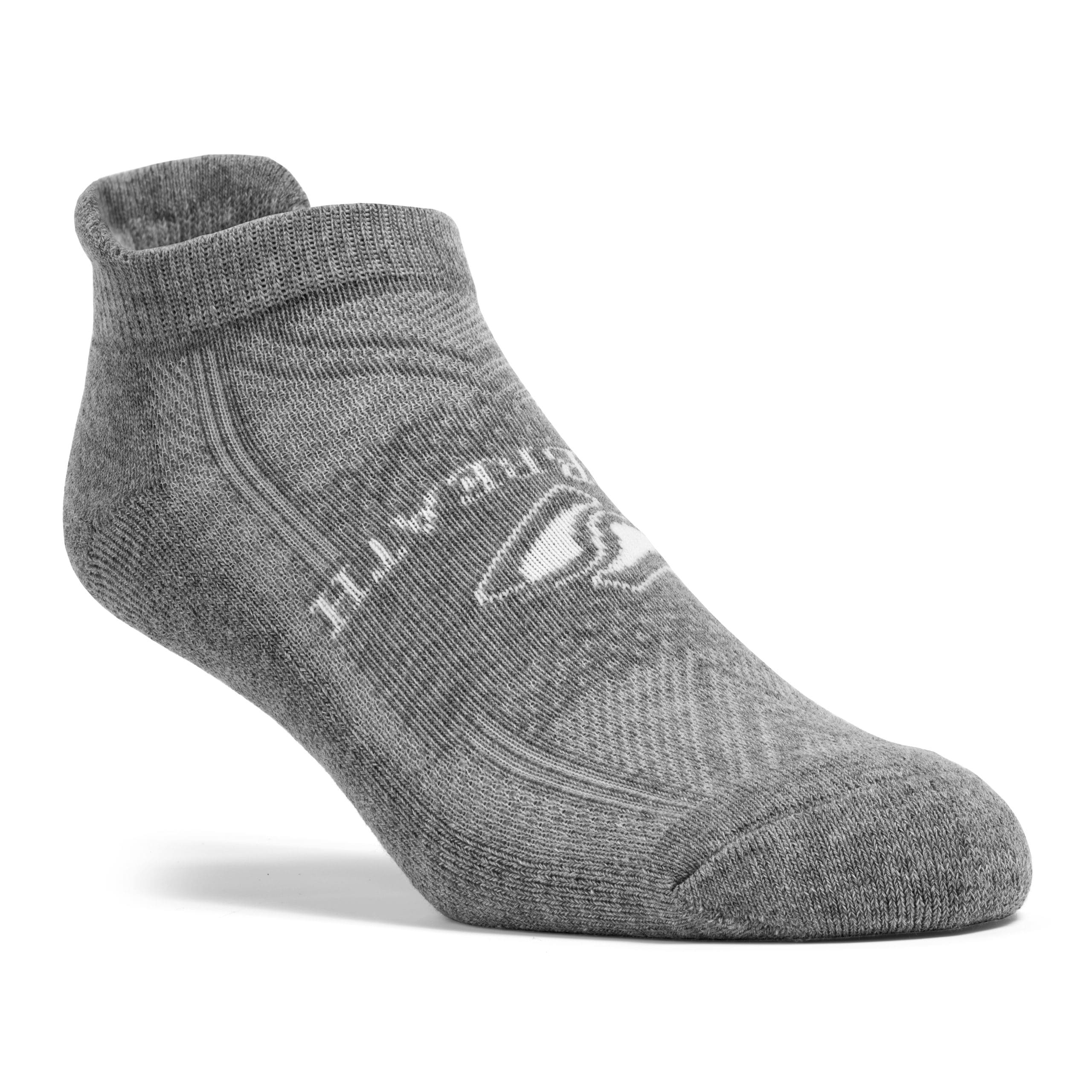 A ghost mannequin photo of a grey athletic sock.